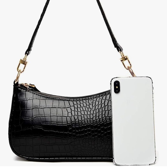 Black Crocodile Print Vegan Leather Clutch Bag/Shoulder Bag 🔥 - Picture 2 of 5